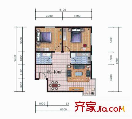百花家園戶型圖5#2 2室2廳1衛(wèi)1廚