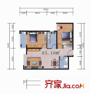 百花家園戶型圖3#10 2室2廳1衛(wèi)1廚