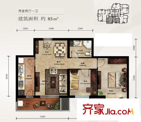 綠園綜合大廈 2室 戶型圖