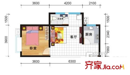 綠園綜合大廈 1室 戶型圖