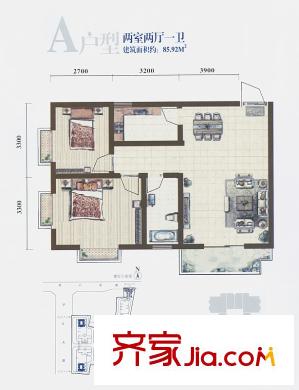 綠園國(guó)際花園戶型圖高2-2-1-2 2室