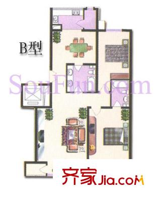 朱雀花園戶型圖B戶型 2室2廳2衛(wèi)1廚