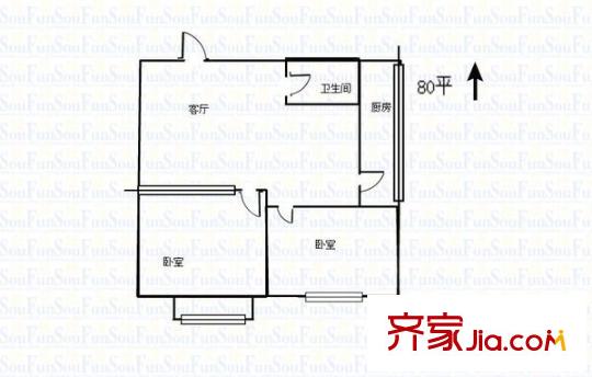 朱雀門建行家屬院 2室 戶型圖