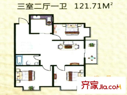 鳳錦苑戶型圖121.71平方米戶型圖 3室2廳1衛(wèi)1廚