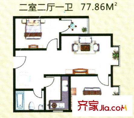 鳳錦苑戶型圖77.86平方米兩室戶型圖標(biāo)準(zhǔn)層 2室2廳1衛(wèi)1廚