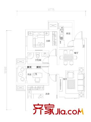 龍湖?花千樹10、11、12號樓C戶型 3室2廳1衛(wèi)1廚