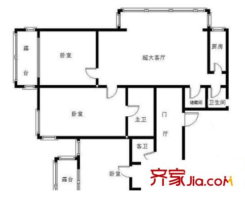  糖坊街單位家屬院 三室兩廳 戶型圖