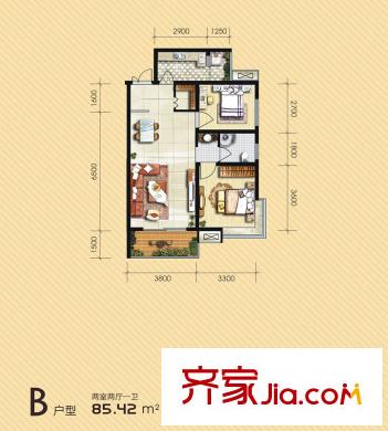 錦尚名城B戶型（售完） 2室2廳1衛(wèi)1廚