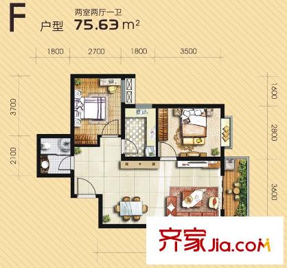 錦尚名城F戶型（售完） 2室2廳1衛(wèi)1廚