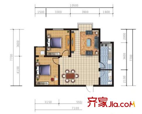百花家園戶型圖戶型圖 2室2廳1衛(wèi)1廚