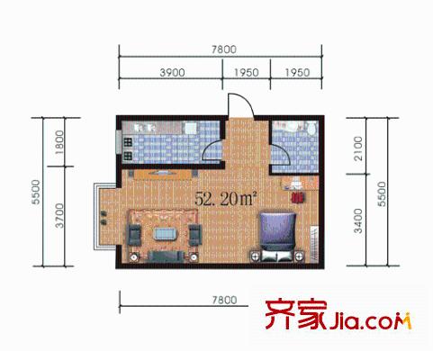 百花家園戶型圖5#4 1室1廳1衛(wèi)1廚