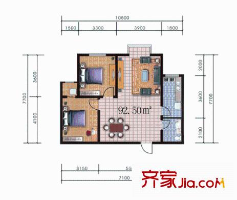 百花家園戶型圖5#3 2室2廳1衛(wèi)1廚