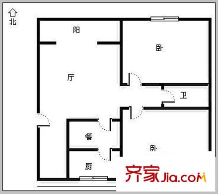 西安朝陽小區(qū) 2室 戶型圖