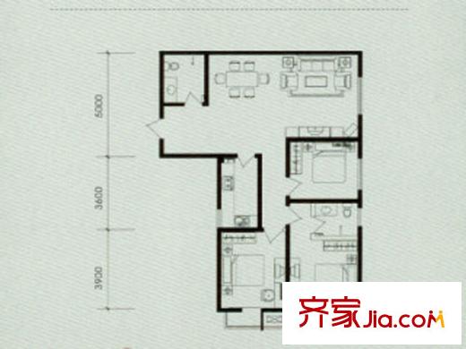 陽(yáng)光新地戶型圖E戶型 3室2廳2衛(wèi)1廚