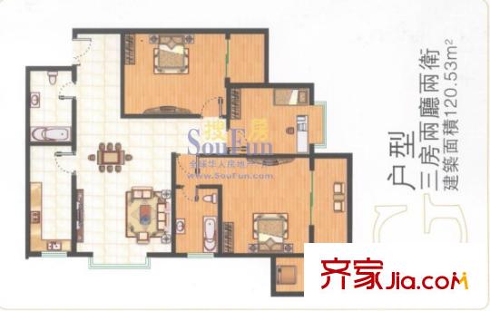 中菲香檳城戶型圖G戶型 3室2廳2衛(wèi)1廚