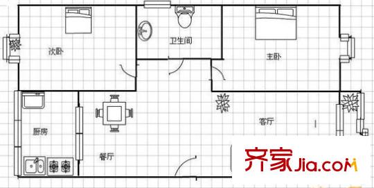  糖坊街單位家屬院 兩室兩廳 戶型圖