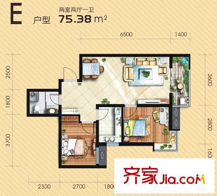 錦尚名城E戶型（售完） 2室2廳1衛(wèi)1廚