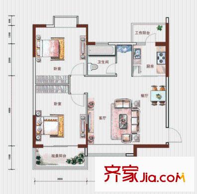 滹沱錦繡小區(qū) 2室 戶型圖