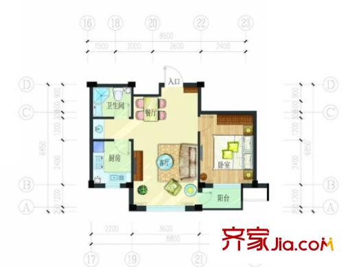 滹沱錦繡小區(qū) 1室 戶型圖