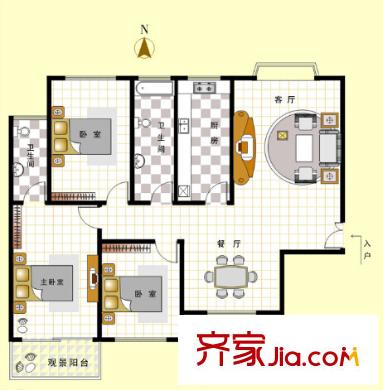 滹沱錦繡小區(qū) 3室 戶型圖