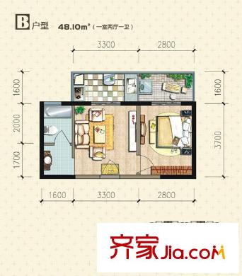 太白里戶型圖B戶型 1室2廳1衛(wèi)1廚