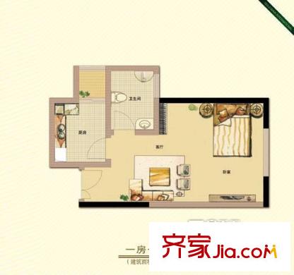藍溪都市花園 1室 戶型圖