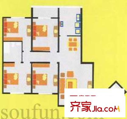 藍天大廈戶型圖4室2廳2衛(wèi)1廚