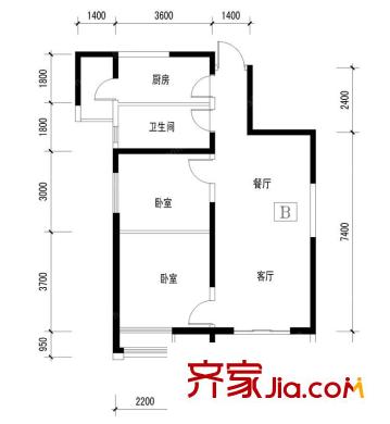  龍湖香醍國(guó)際社區(qū)配套公寓 2室 戶(hù)型圖
