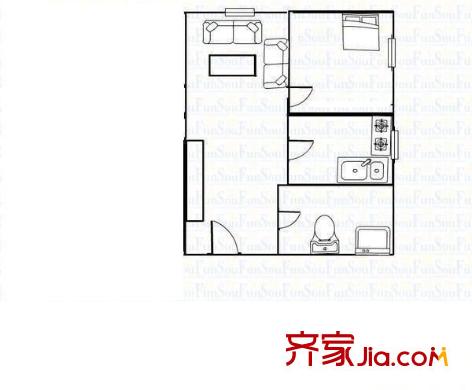 亞冠大廈 戶型圖 1室1廳1衛(wèi) 