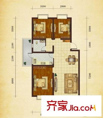 滹沱錦繡小區(qū) 3室 戶型圖