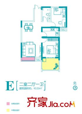 榮德?棕櫚陽光E戶型 2室2廳1衛(wèi)1廚