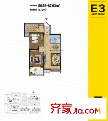 榮德?棕櫚陽光5#/6#樓E3戶型 2室2廳1衛(wèi)1廚