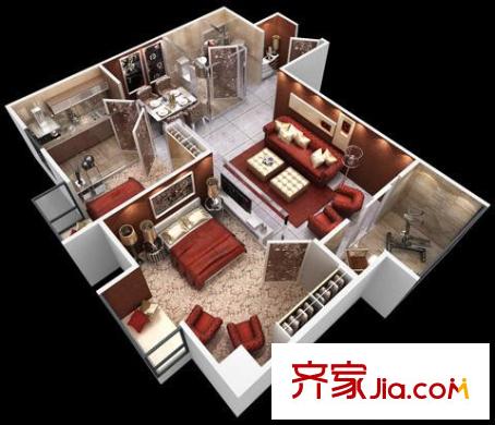 高新品閣戶型圖E 2室2廳1衛(wèi)1廚