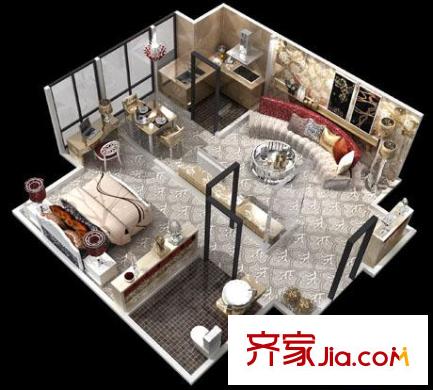 高新品閣戶型圖B 1室2廳1衛(wèi)1廚