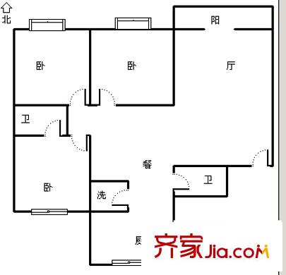 明德廣廈 戶型圖 3室2廳2衛(wèi)