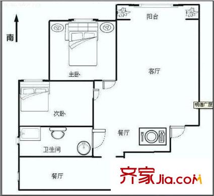 明德廣廈 2室 戶型圖