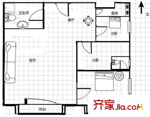 亞冠大廈 戶型圖 3室2廳2衛(wèi)