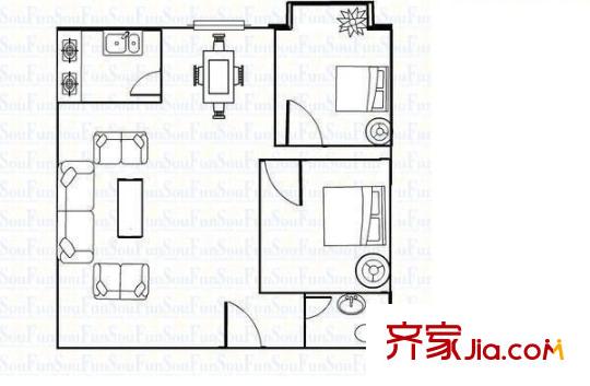 亞冠大廈 戶(hù)型圖 2室2廳1衛(wèi) 