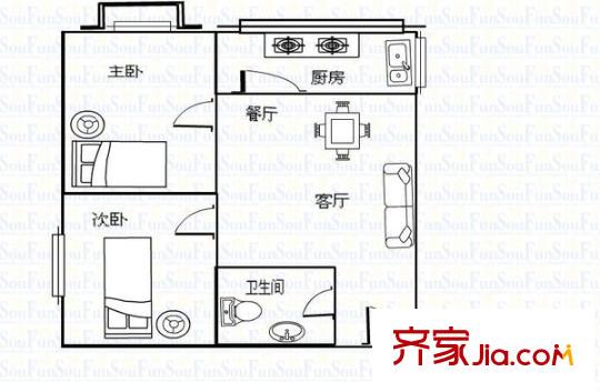 亞冠大廈 戶(hù)型圖 2室2廳1衛(wèi) 