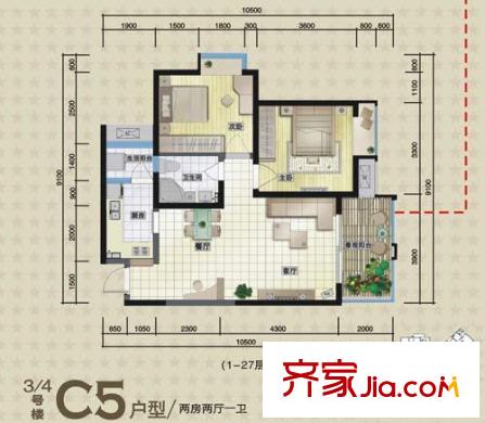 城市星鉆戶型圖3/4#C5戶型 2室2廳1衛(wèi)1廚