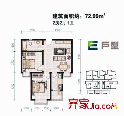晟方佳苑戶型圖E戶型圖 2室2廳1衛(wèi)1廚