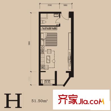 捷瑞公園首府戶型圖H戶型圖101151.50 1室1衛(wèi)1廚