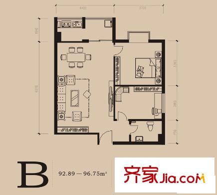 捷瑞公園首府戶型圖B戶型 2室2廳1衛(wèi)1廚