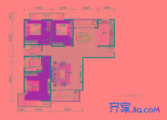 交大曲江新村 3室 戶型圖