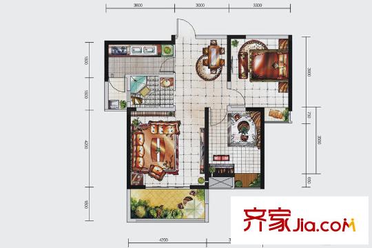 榮華北經(jīng)城6號樓d戶型 2室2廳1衛(wèi)1廚