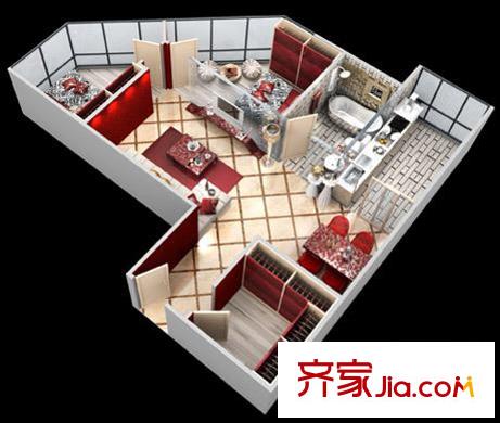 高新品閣戶型圖C 3室2廳1衛(wèi)1廚