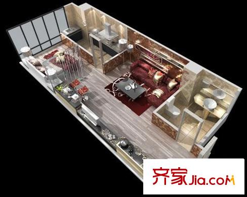 高新品閣戶型圖D 1室2廳1衛(wèi)1廚