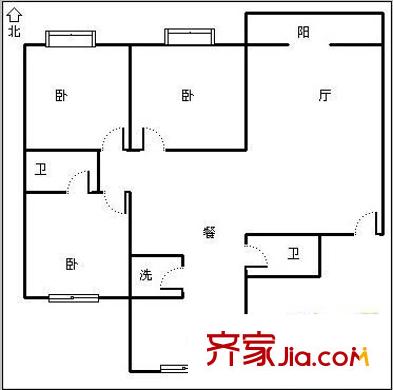 明德廣廈 3室 戶型圖