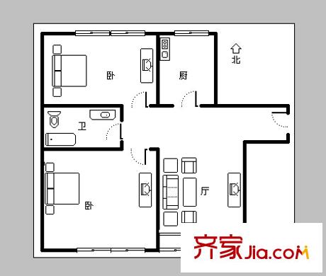 東關(guān)小區(qū)  戶型圖 2室2廳1衛(wèi)