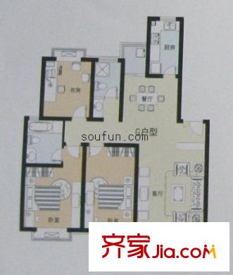 紫薇康馨公寓戶型圖3室2廳2衛(wèi)1廚